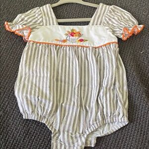 Striped Baby Romper with Floral Embroidery